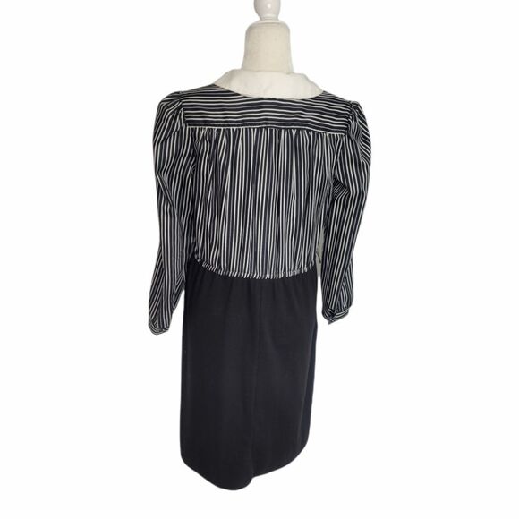 VINTAGE 80s dress collared striped black with pocket M - Picture 3 of 13